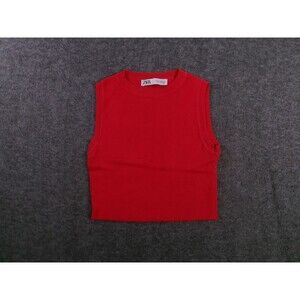 Zara Tank Top Women Medium Red  Sweater Cropped Ribbed Preppy Y2K
